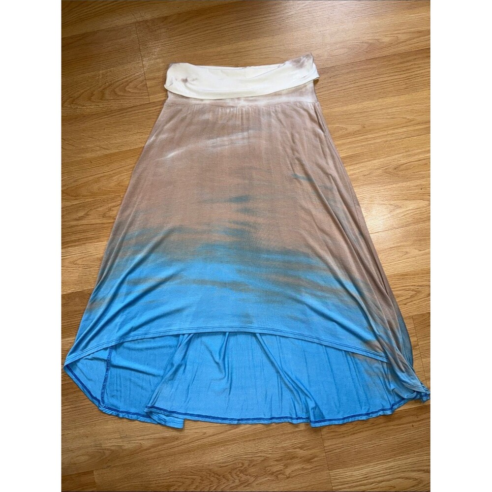 Vintage Green Dragon Ombre Blue High-Low Fold Over Waist Skirt Y2K Size Small